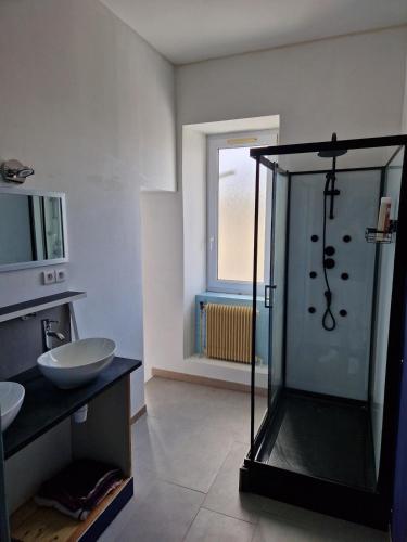 une salle de bain avec douche et lavabo dans l'établissement La Ria Appartement Douarnenez, à Douarnenez