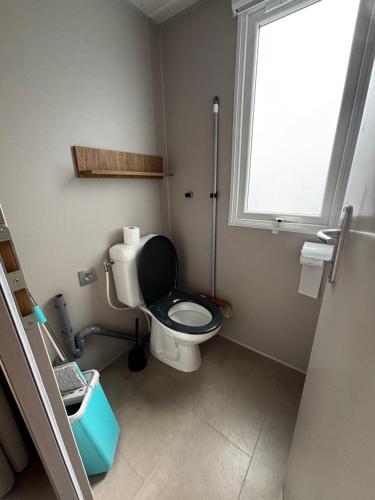 une salle de bain avec toilettes et fenêtre dans l'établissement A louer mobil home 2 chambres à Siblu La Réserve à Gastes, à Gastes