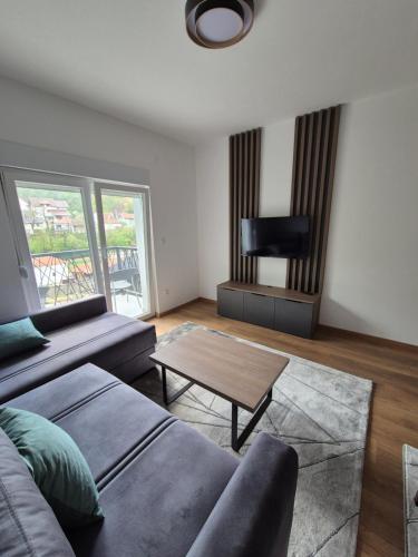 a living room with a couch and a table at Apartmani Banjski Biser in Jošanička Banja