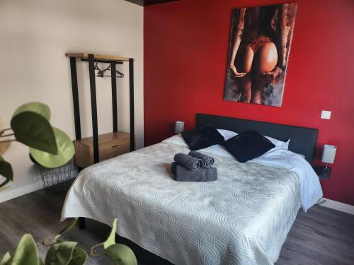 Łóżko lub łóżka w pokoju w obiekcie Cerises Love- Love room- Balnéo