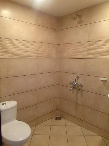a bathroom with a toilet and a shower at Elegant Boathouse in Alleppey