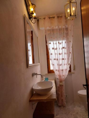 a bathroom with a sink and a mirror at Grande Appartamento in Villa con 2 camere, terrazze, giardino, barbecue e posto auto privato Tutti spazi uso esclusivo in Cecina