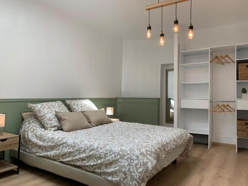 une chambre avec un lit et une étagère dans l'établissement Appt Place Gramont, à Pau
