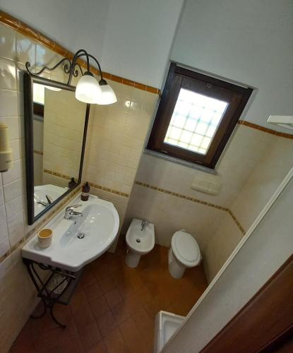 a bathroom with a sink and a toilet and a window at Agriturismo Feudo Gagliardi in Caulonia