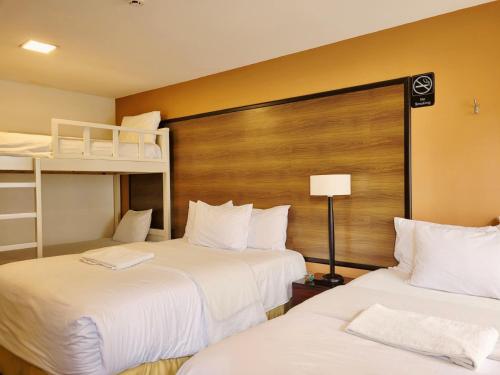 a hotel room with two beds and a bunk bed at Hotel La Farola in Cuenca