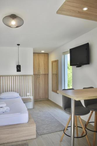 TV a/nebo společenská místnost v ubytování Tiny House with Hot Tub & View