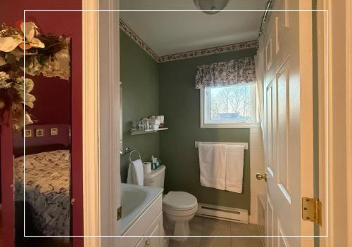 a bathroom with a tub and a toilet and a window at Le Gîte De La Sagouine in Bouctouche