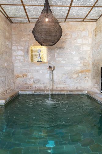 - une piscine avec une fontaine dans une chambre dans l'établissement L'abbaye Saint Michel, à Tonnerre