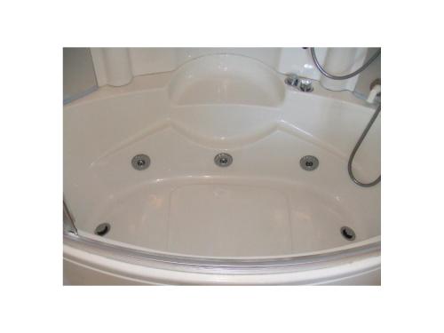 a white bath tub with a shower in it at Ambrose Mews B&B in Duncormick