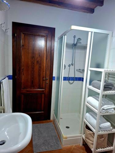 a bathroom with a shower and a sink at Casal'terra - Il Fosso in Salaiola