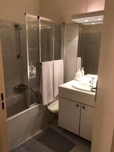 une salle de bain avec une douche, des toilettes et un lavabo dans l'établissement La Villa Rimbaud, à Cannes