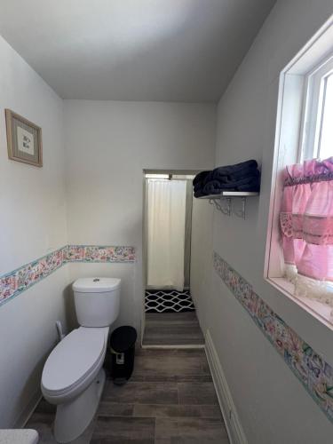 a small bathroom with a toilet and a window at Mixon Villa-Laurel in Laurel