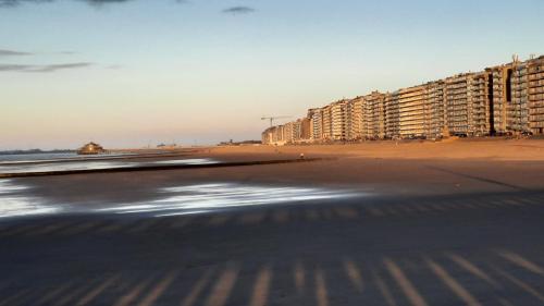 a street with rows of buildings on a beach at 't Kabinet in Blankenberge
