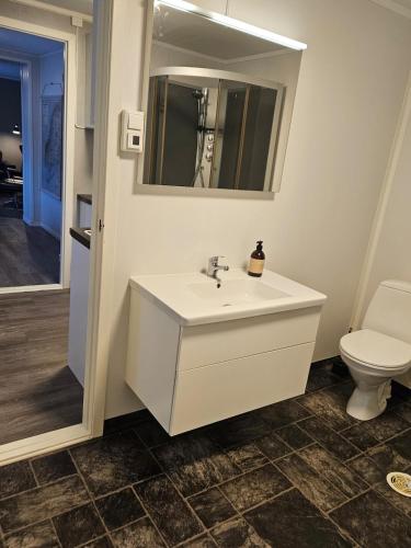ห้องน้ำของ Downtown apartment in Kabelvåg