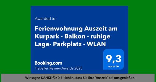 Certifikát, hodnocení, plakát nebo jiný dokument vystavený v ubytování Ferienwohnung Auszeit am Kurpark Bad Berka - Balkon - ruhige Lage- gratis Parkplatz & WLAN