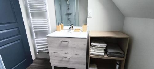 a bathroom with a sink and a mirror at nid cauchois in Betteville