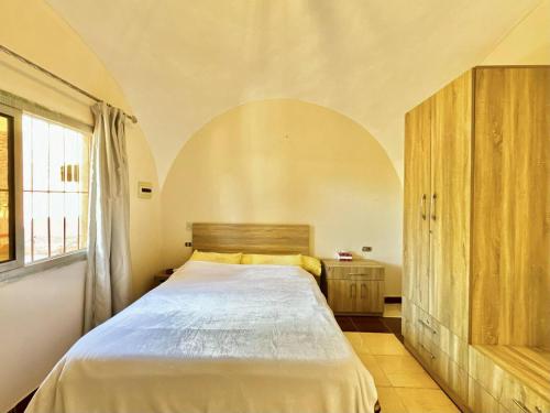 カイロにあるCharming Farm Stay with Barbecue Horses Monkeys and funのベッドルーム(大型ベッド1台、窓付)