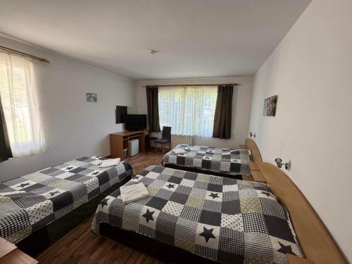 a room with two beds and a desk at Семеен Хотел Вит in Teteven