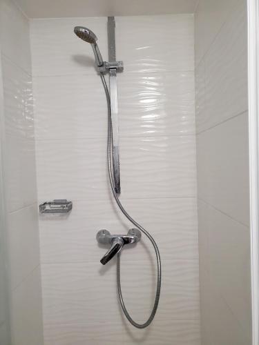 une douche murale avec un pommeau de douche. dans l'établissement Appartement agréable, CDG, Astérix,Stade de France, à Stains