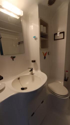 une salle de bain blanche avec un lavabo et des toilettes dans l'établissement Au Bord de Mer, à Saint-Malo