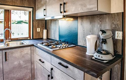 a kitchen with a counter with a blender on it at Nice StaCaravan In Reutum With Wifi in Reutum