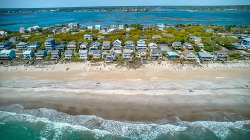an aerial view of a beach with condos at Cast-A-Waves - Ocean View Home with Pool and Hot Tub in Surf City