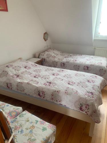 - 2 lits jumeaux dans une chambre avec ainylinylinylinylinylinylinyl dans l'établissement Gîte rose, à Colmar