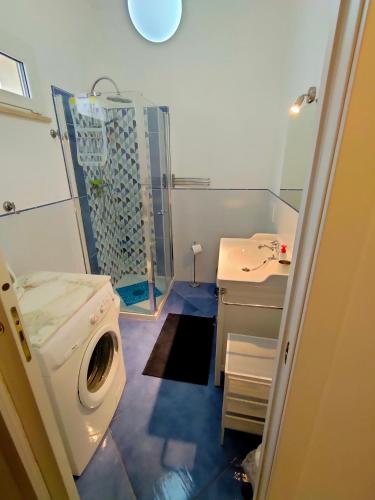 a bathroom with a washing machine and a sink at Villa dell'Ancora in Capoliveri