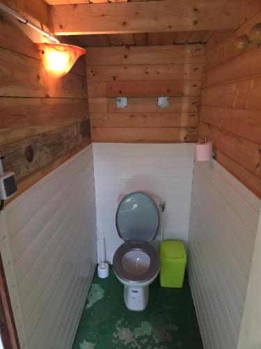 - une petite salle de bains avec toilettes dans une cabine dans l'établissement Chambre insolite années 40 à Omaha Beach pour la nuit du Jour J la plus longue, à Saint-Laurent-sur-Mer