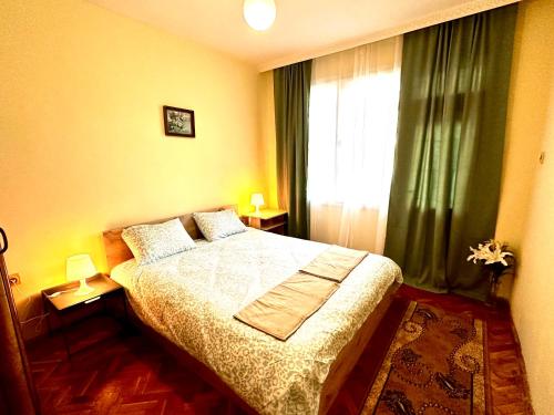 een slaapkamer met een bed en een raam bij Ssenyange City Apartment in Varna