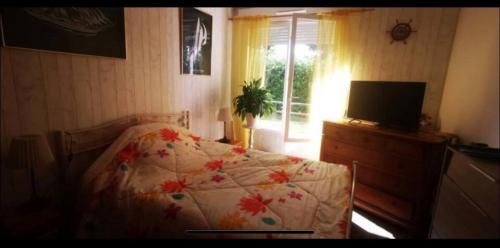 une chambre avec un lit, une télévision et une fenêtre dans l'établissement Jolie Chambre, à Rambouillet