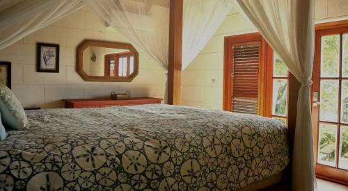 a bedroom with a large bed and a mirror at Caribbean Villa with pool and views in Port Elizabeth