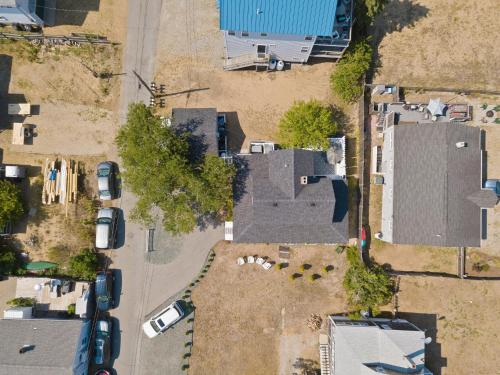 an overhead view of a street with houses and cars at The Wishbone Steps to Beach Bunk House in Newburyport