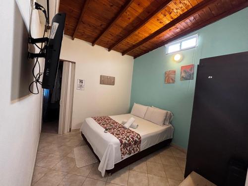 Postel nebo postele na pokoji v ubytování cabaña 83 Santorini