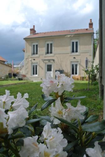 un bouquet de fleurs blanches devant une maison dans l'établissement Maison Sorbier, Appartement 1, à Nevers