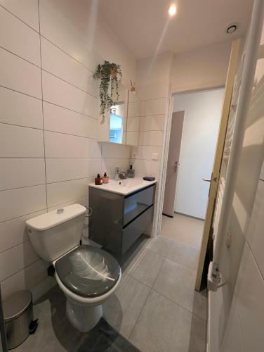 une salle de bain avec toilettes et lavabo dans l'établissement L'instant sorgue, à LʼIsle-sur-la-Sorgue