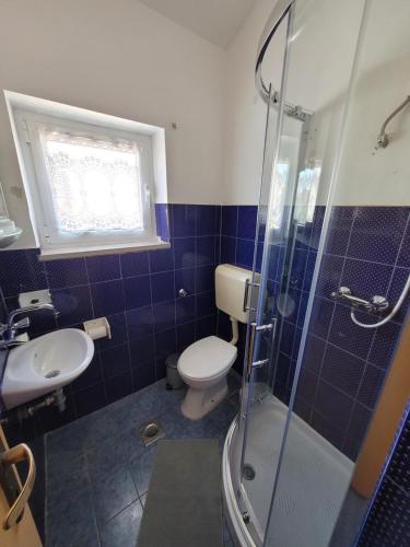 a bathroom with a toilet and a sink and a shower at Villa Kaktusa in Pirovac