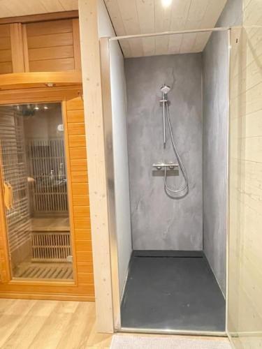 une salle de bain avec une douche avec un tuyau dans l'établissement Atelier Scandinave, à Westhoffen