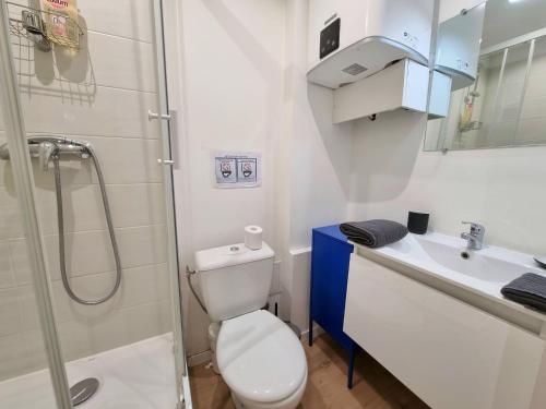 une salle de bain avec toilettes, douche et lavabo dans l'établissement Appartement climatisation centre historique, à Aix-en-Provence