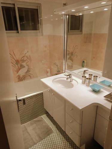 une salle de bain avec un lavabo, une douche et une baignoire dans l'établissement Le Rooftop Des Elmes, T2 Vue mer, à Banyuls-sur-Mer