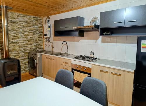 a kitchen with a sink and a stove top oven at Casa de Campo a 15km de Coyhaique in Coihaique