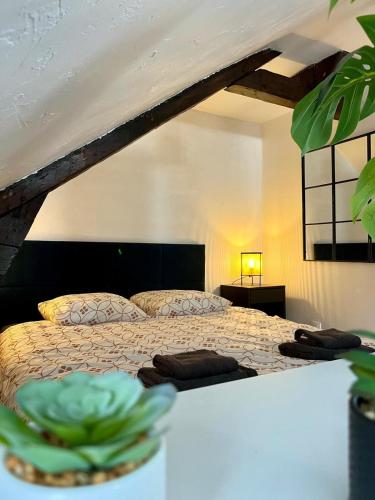 - une chambre avec un grand lit dans l'établissement Dalikyda - La Perle de Montivilliers, à Montivilliers