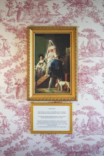 a painting of a woman with a dog on a wall at Hotel & Spa Le Grand Monarque, BW Premier Collection in Chartres
