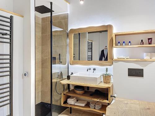 un baño con lavabo y ducha en Villa Sienna à 10min de Cotignac, en Le Val