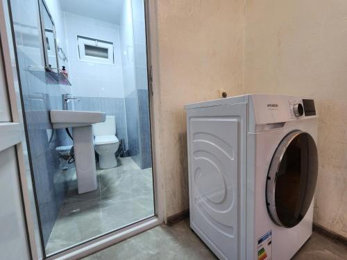 a washing machine in a bathroom with a sink at Nugzar House Chakvi - 2 Bedrooms in Chakvi