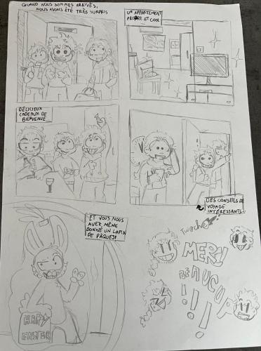 un groupe de dessins de personnes dans une pièce dans l'établissement Charmant duplex privatisé, climatisé, 2 chambres, à Strasbourg