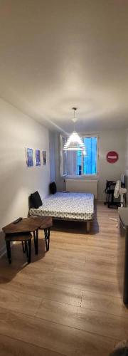 une chambre avec un lit, une table et une fenêtre dans l'établissement Studio du centre ville, à Limoges