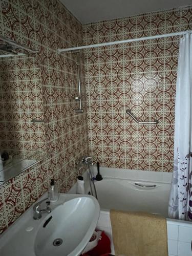 アルメリアにあるAcantilado del marの洗面台、トイレ、浴槽を備えたバスルーム