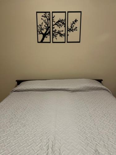 a bedroom with a bed with three pictures on the wall at El lapacho 3 in Santiago del Estero