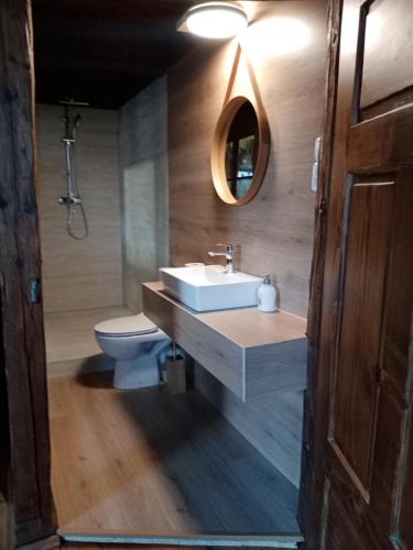a bathroom with a sink and a toilet at Antik Apartmán Levoča in Levoča